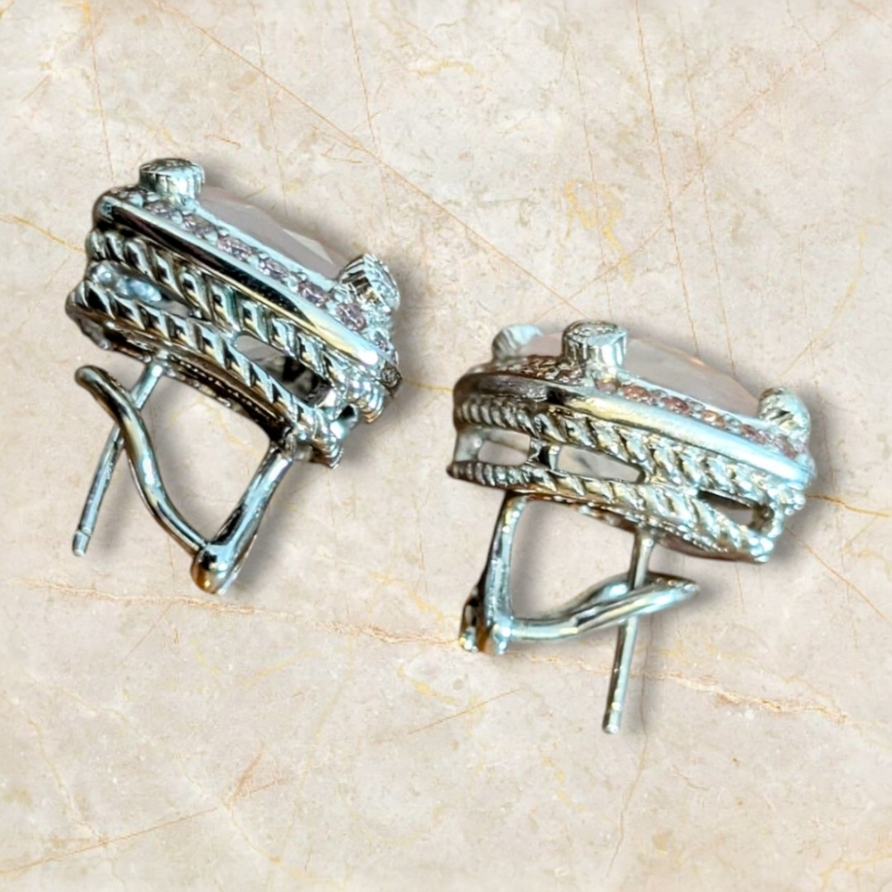 Designer Judith Ripka Rose Quartz Earrings And Trinket Dish - Picture 4 of 6
